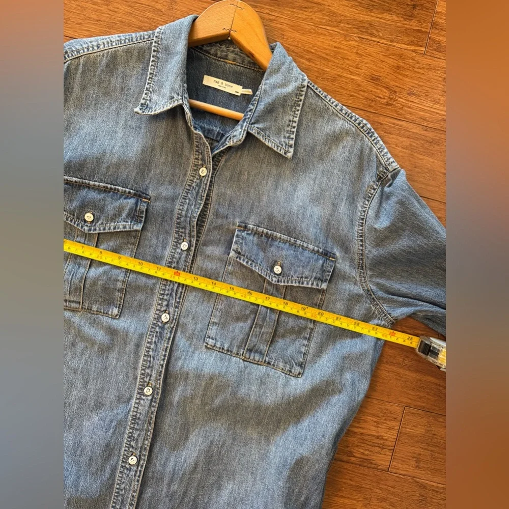 SOLD⚫️Rag & Bone Relaxed Fit Denim Shirt Dress Pockets Women’s Large - Picture 11 of 13